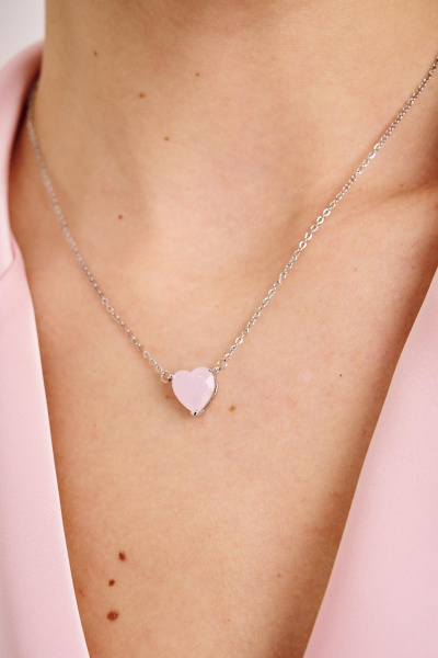 Цепочка с подвеской в виде сердечка (серебро-матовый розовый)